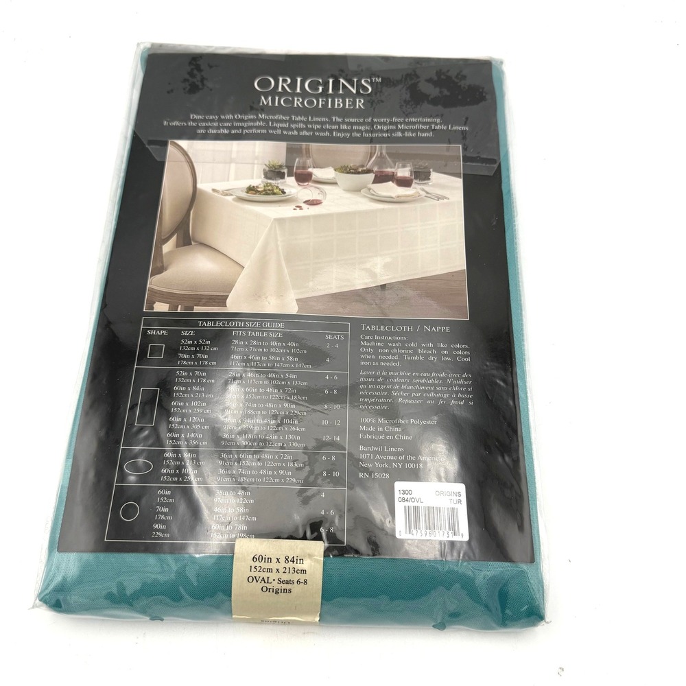 Origins Microfiber Tablecloth Home 60x84 Oval Teal Spill-Proof Damask‎